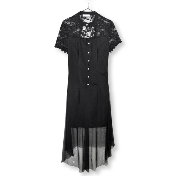 [ BELLE POGUE ] High-Low Black Gothic Dress w/Lace Patchwork & Cut Outs: M : EUC - Picture 1 of 10